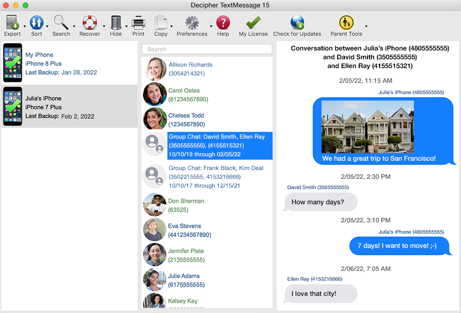 Select a group text message chat. 
